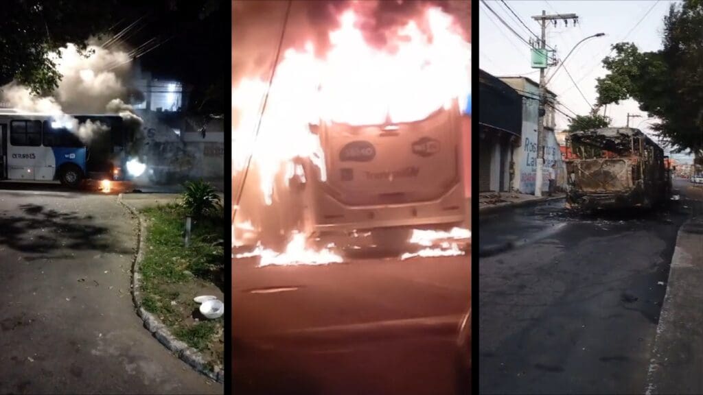 Vídeo: ônibus é incendiado por criminosos após prisão de traficante no bairro Feu Rosa Ônibus incendiado bloqueia rua em Feu Rosa, na Serra, após ataque criminoso.