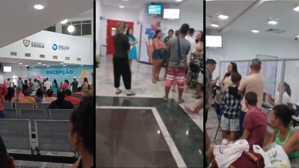 Mães discutem com funcionários após longas filas de espera pelo atendimento no Hospital Materno Infantil da Serra