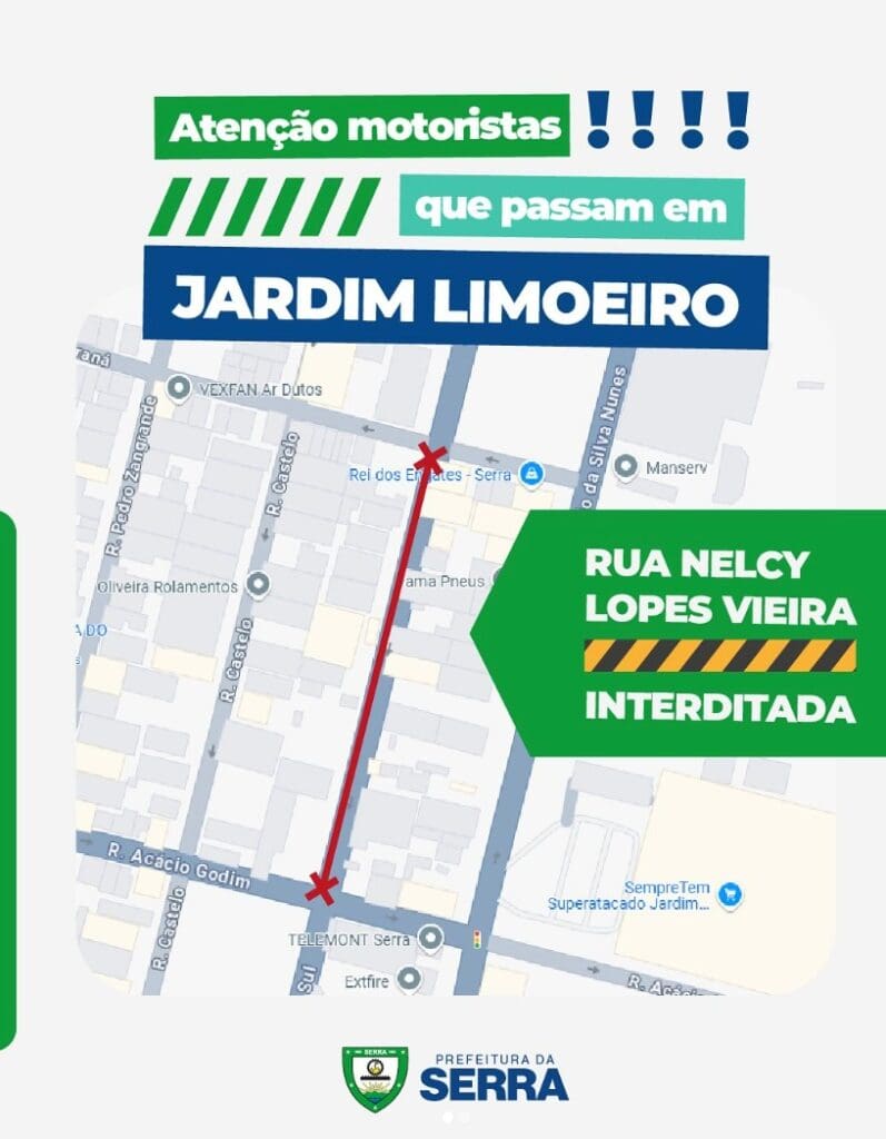 Arte do mapa de uma rua localizada no bairro Jardim Limoeiro, interditada pela Prefeitura da Serra.