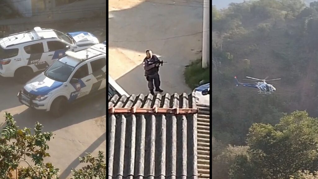 Polícia Militar em ação tática em área de mata em São Marcos, na Serra.