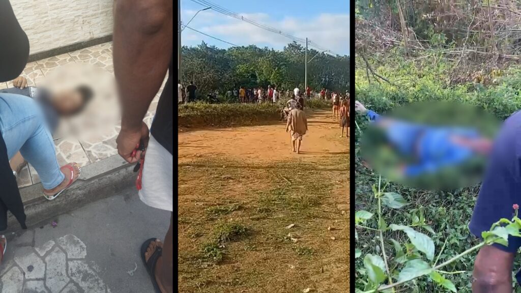 Os locais onde os corpos foram encontrados ficaram tomados por moradores curiosos, que buscavam as primeiras informações sobre os homicídios ocorridos em Jardim Carapina, na Serra.