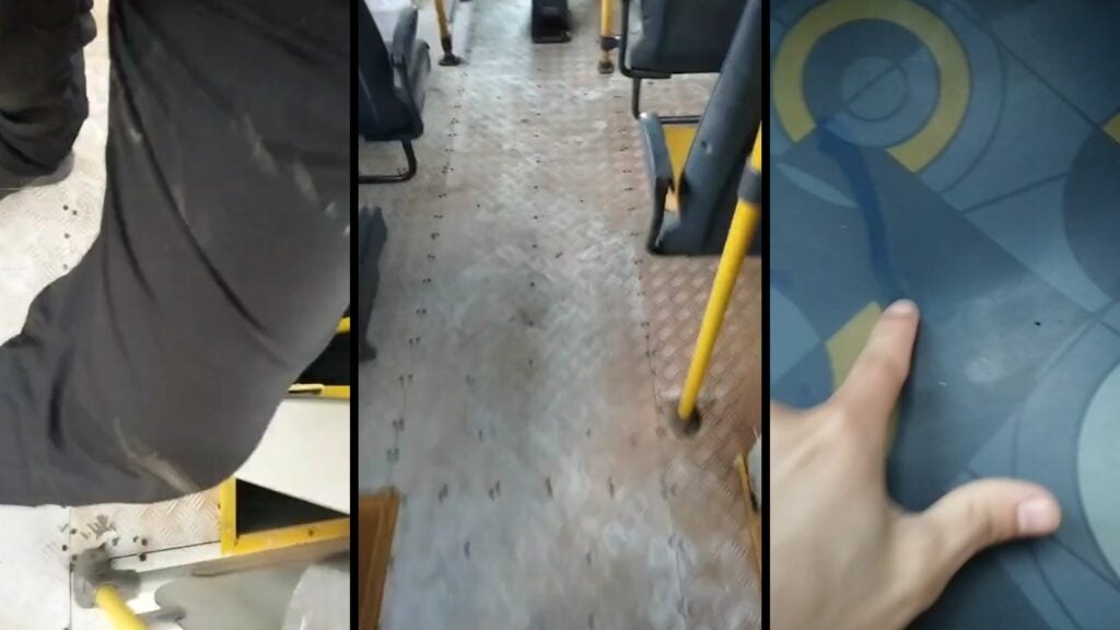 Passageiro mostra ônibus coberto de poeira em linha da Serra; CETURB afirma que realiza limpezas diárias