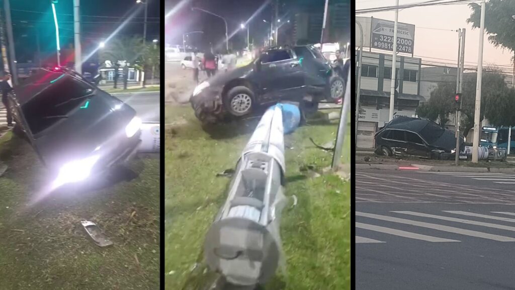 Carro derruba totem de segurança recém-instalado em cruzamento na Serra