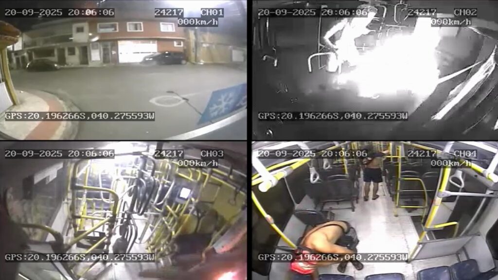 Vídeo: câmeras ajudam a prender suspeito de ataque a ônibus na Serra Câmera de segurança de um coletivo do Sistema Transcol incendiado registrou a dinâmica do ataque em José de Anchieta I, na Serra.