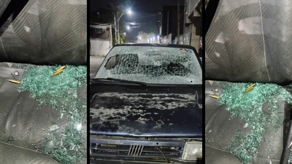 Tiroteio frenético volta a aterrorizar moradores em Balneário de Carapebus Cápsulas de munição de fuzil no interior de veículo metralhado de tiroteio em Carapebus, na Serra