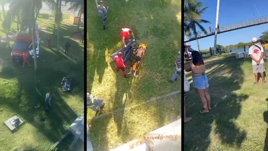 Rastro de sangue ajuda a encontrar corpo de homem dentro do rio Jacaraípe Corpo de Bombeiros resgata corpo no rio Jacaraípe enquanto Polícia Militar isola a área em Jacaraípe, na Serra.