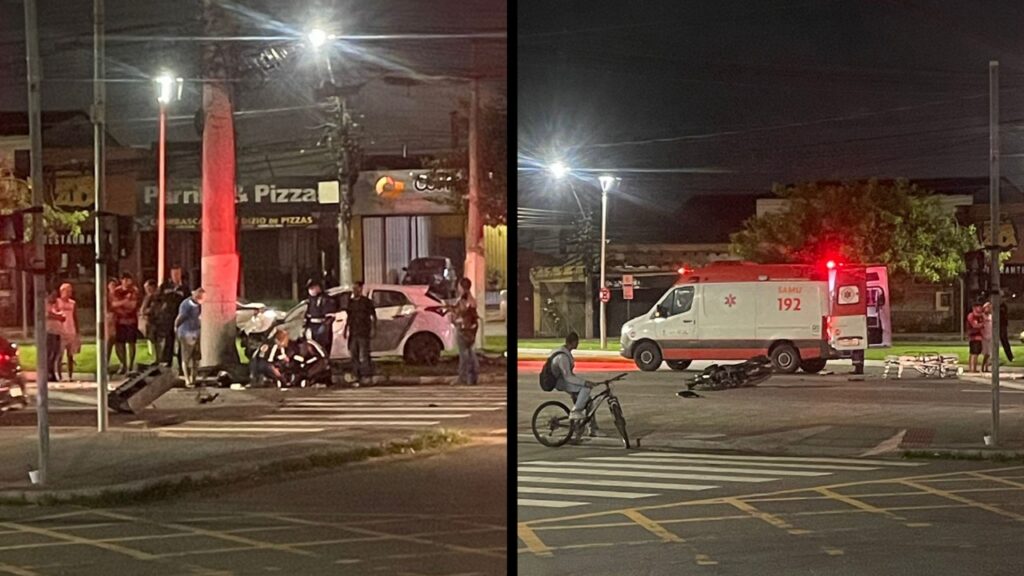 Acidente na Serra deixa feridos e derruba semáforo