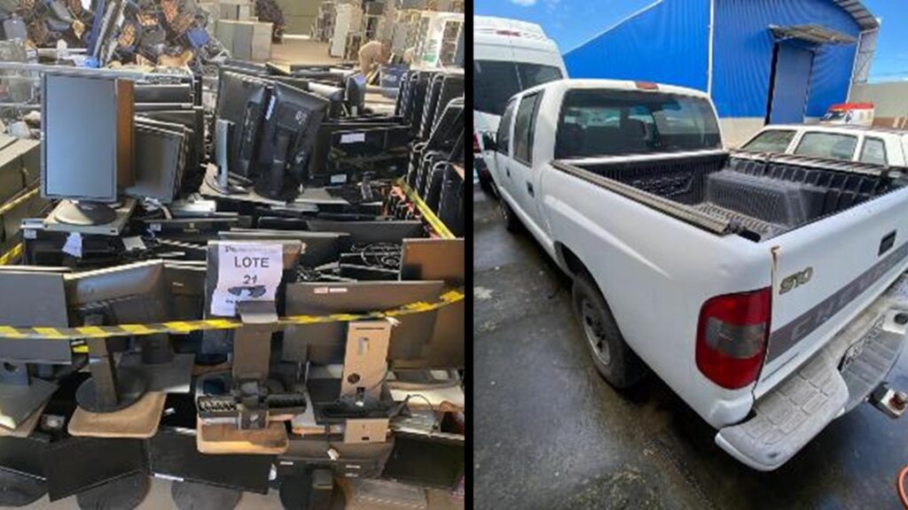 Veículos disponíveis e equipamentos móveis ofertados no leilão on-line do Governo do Espírito Santo.