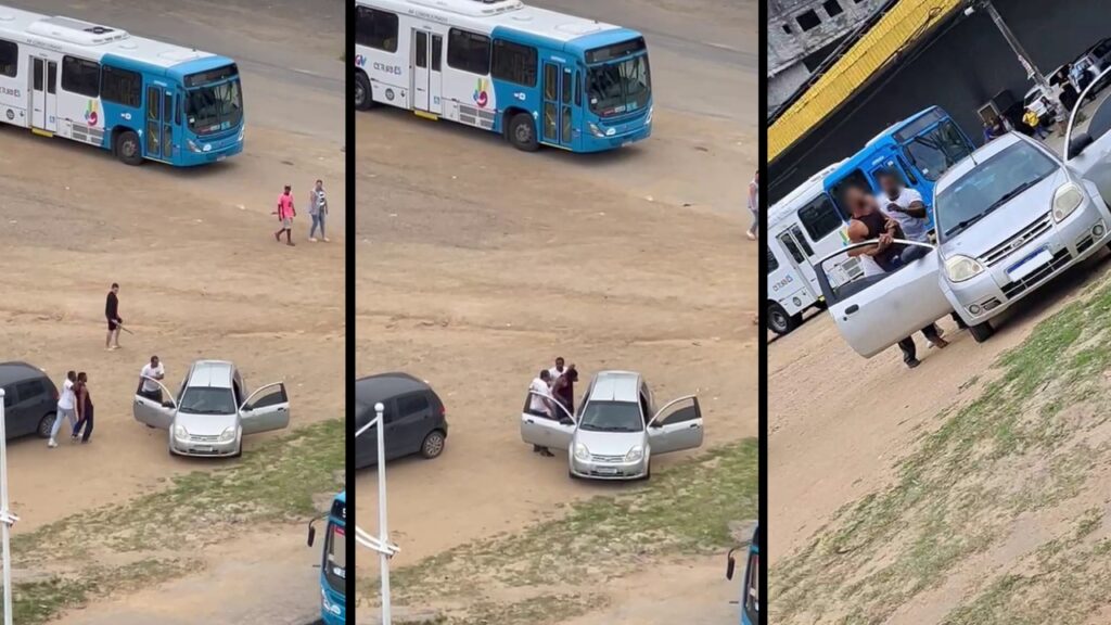 Vídeo: homem é retirado à força de ônibus e colocado em carro na Serra Vídeo: homens são flagrados arrastando passageiros de ônibus para dentro de carro na Serra