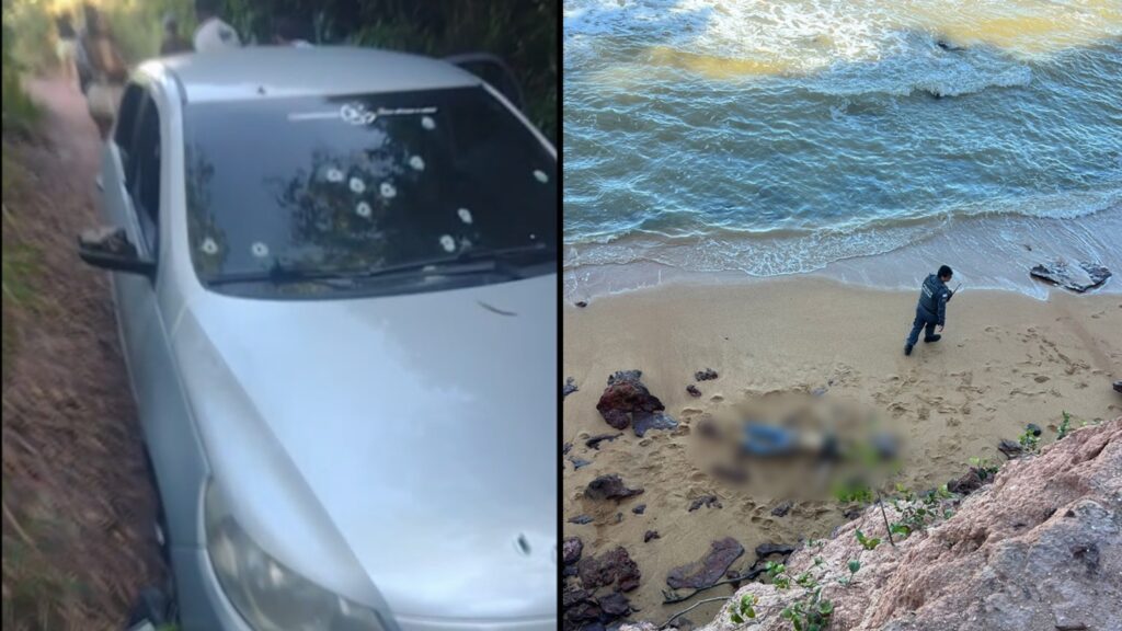 Tiroteio frenético termina com carro metralhado e adolescente morto na Praia de Carapebus Carro Gol prata com marcas de tiros abandonado em Carapebus e corpo de adolescente encontrado na areia na Praia de Carapebus, na Serra.