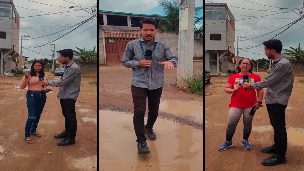 Ruas com lama e buracos; moradores circulam entre poças no bairro Porto Dourado, na Serra