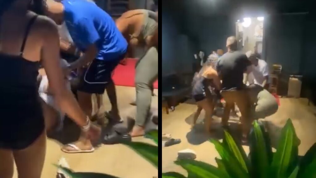 Vídeo registra treta entre mulheres na saída do bar Bololô em Colina de Laranjeiras, na Serra.