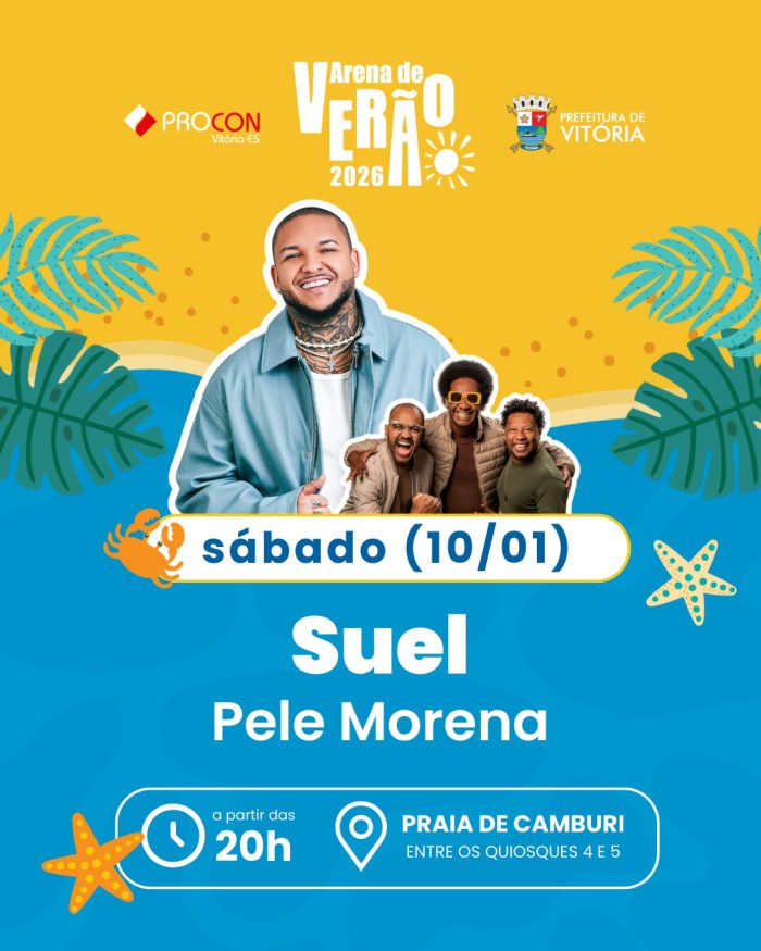 Arte com artistas que se apresentaram na Arena Verão 2026 em Vitória.