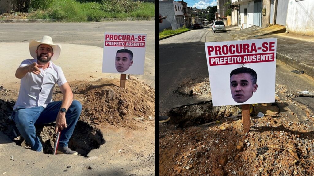 Pablo Muribeca exibe placa “Procura-se prefeito ausente” e causa polêmica na Serra Muribeca exibe placa “Procura-se prefeito ausente” e critica problemas de infraestrutura na Serra