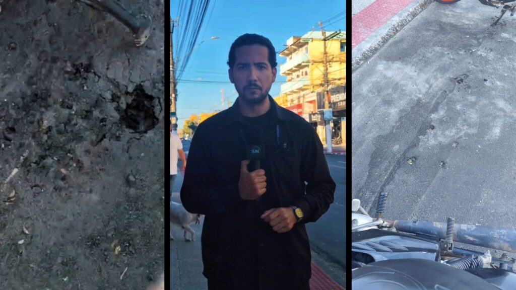 Asfalto cede em obra do binário de Novo Horizonte e moradores questionam qualidade da pavimentação