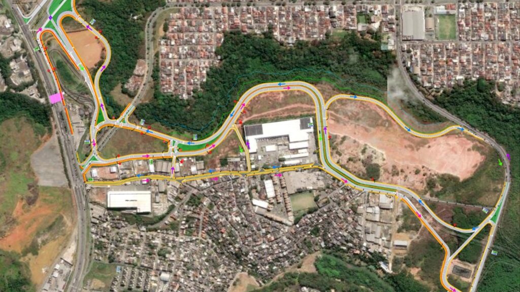 Mapa do projeto da nova avenida na Serra conectando os polos industriais Civit I e II à Avenida Mestre Álvaro.